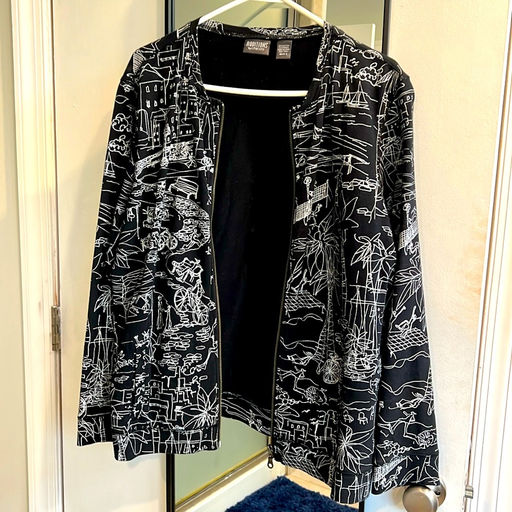 Additions by Chico’s Size 3 black and white zipper jacket